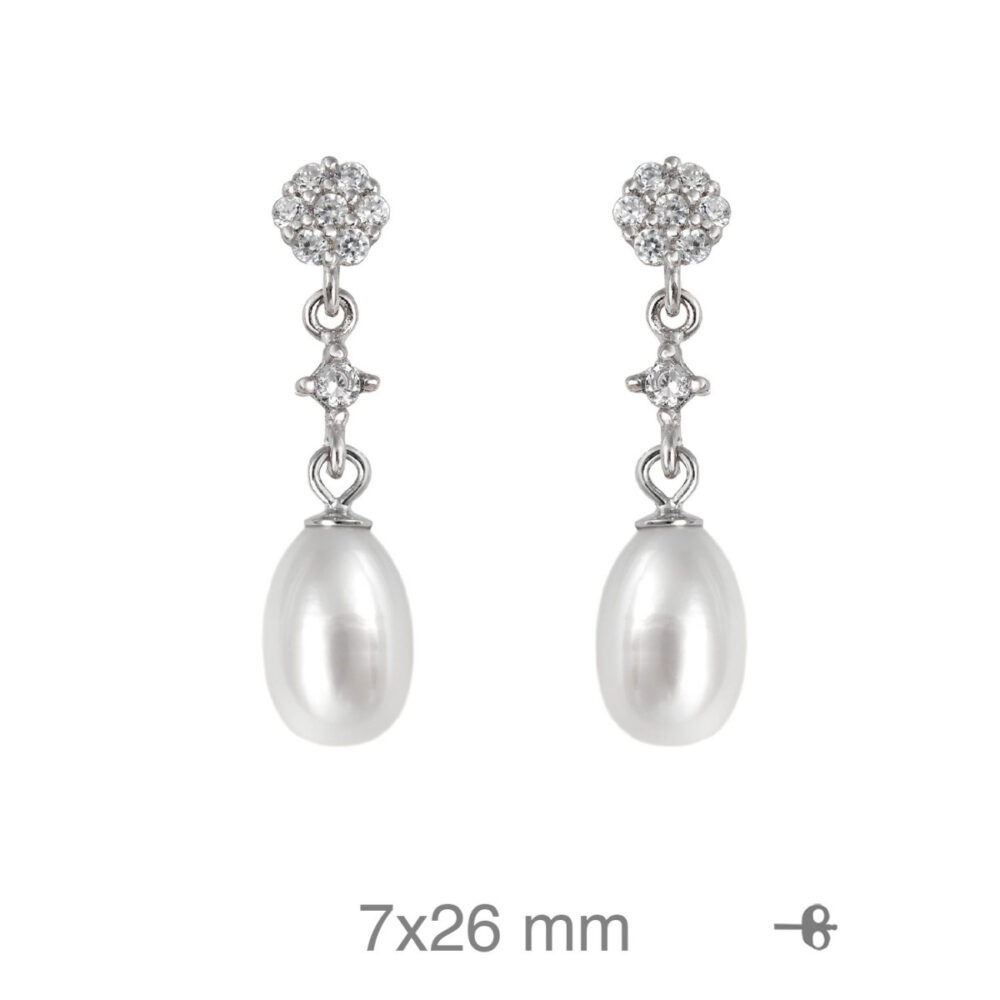 Pendientes plata largos con perla